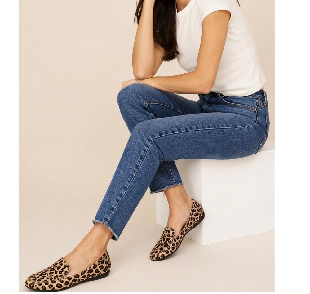 Easy Spirit Leopard Calf Hair Loafers Women’s 6.5 Leather Comfort Flats